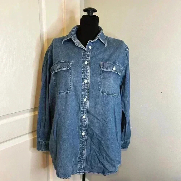 Newton Trading Co Y2K Vintage Blue Denim Long Sleeve Button Down‎ Shirt Sz S - Picture 1 of 10